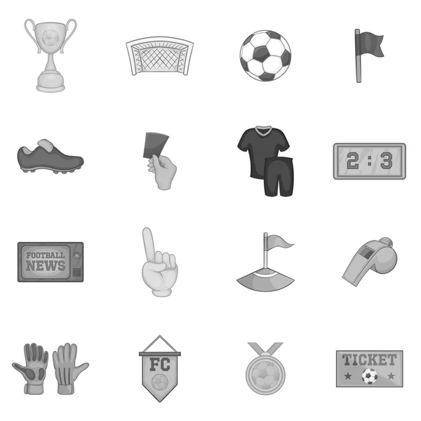 Conjunto de iconos de fútbol, estilo monocromo negro — Archivo Imágenes Vectoriales