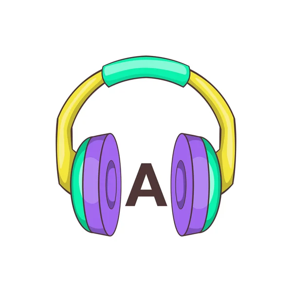 Icono de auriculares de aprendizaje de idiomas, estilo de dibujos animados — Vector de stock