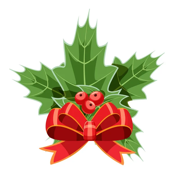 Boże Narodzenie łuk z holly berry ikona, stylu cartoon — Wektor stockowy