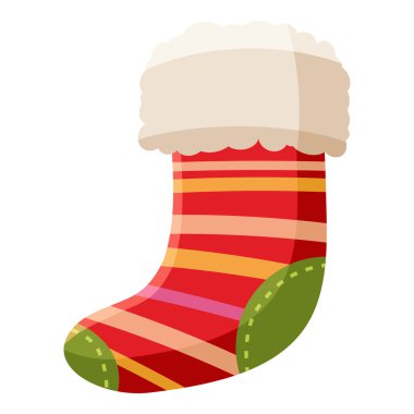 Noel çorabı ikonu, çizgi film tarzı.