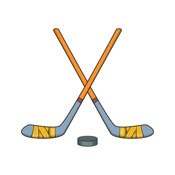 Hockey sticks és korong ikon, rajzfilm stílusú — Stock Vector