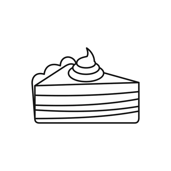 Кусочек торта с иконой крема, стиль контура — стоковый вектор