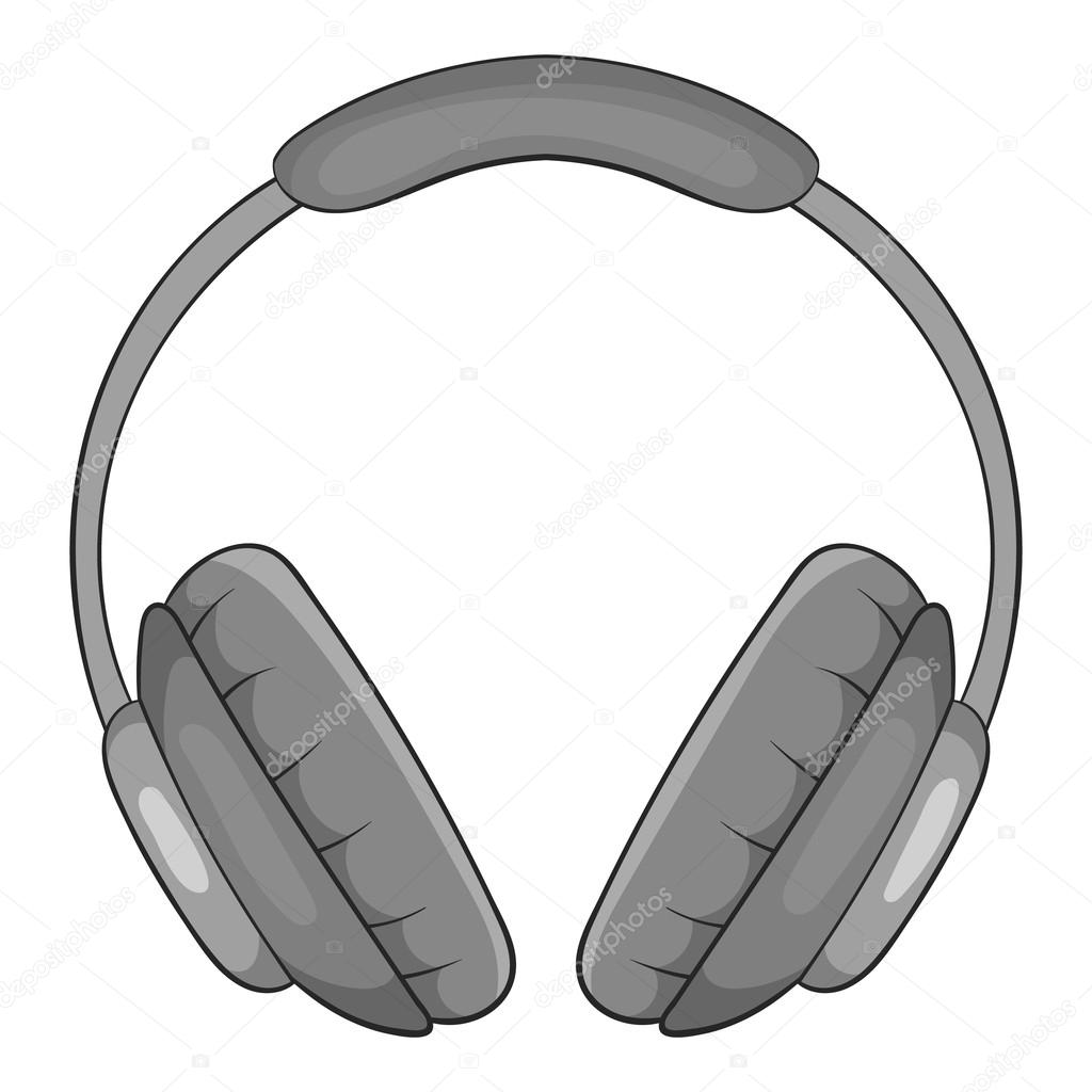 Headphones icon, black monochrome style