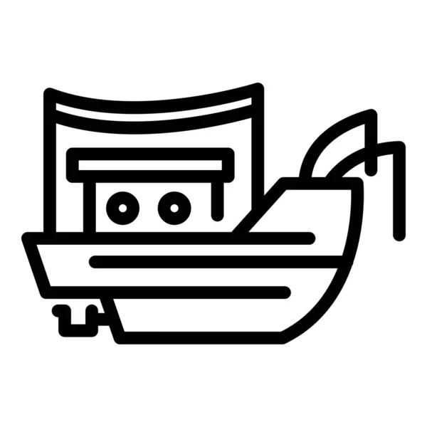 Icône de bateau de pêche maritime, style contour — Image vectorielle