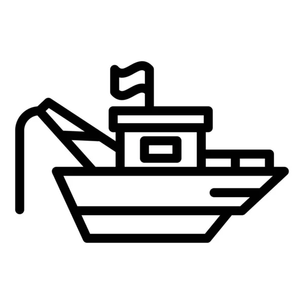 Ikona statku rybackiego na oceanie, styl konturu — Wektor stockowy