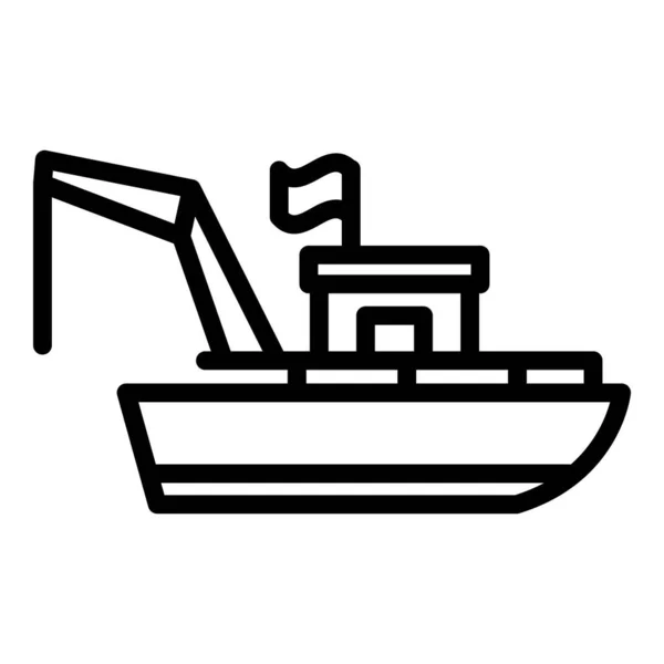 冒险渔船图标,轮廓风格 — 图库矢量图片