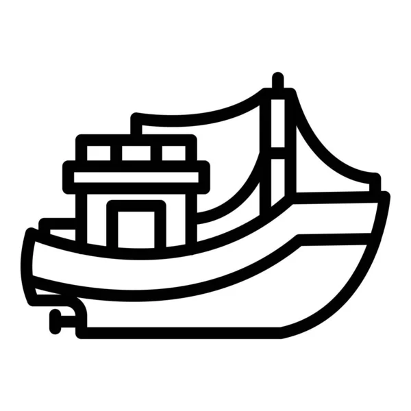 Icône de bateau de pêche en bois, style contour — Image vectorielle