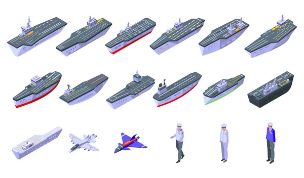 Ilma-aluksen kantoaallon kuvakkeet asetettu, isometrinen tyyli — vektorikuva