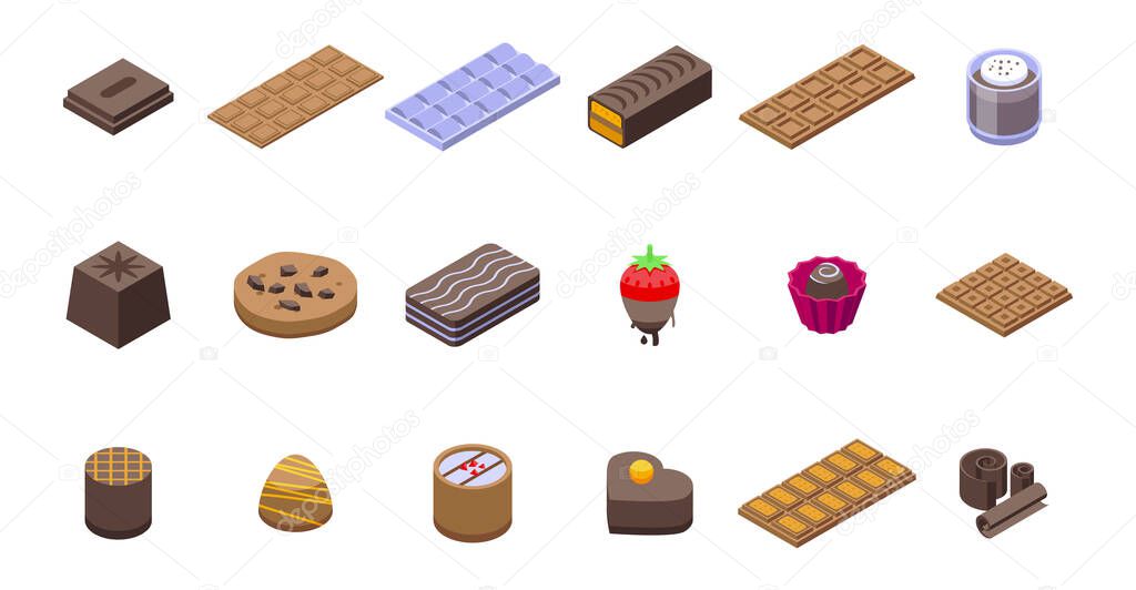 Chocolate icons set, isometric style