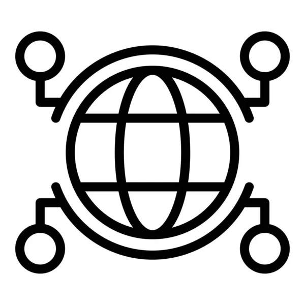 Ikona globální kybernetické sítě, styl osnovy — Stockový vektor