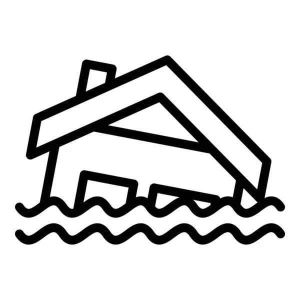 Maison en inondation icône, style contour — Image vectorielle