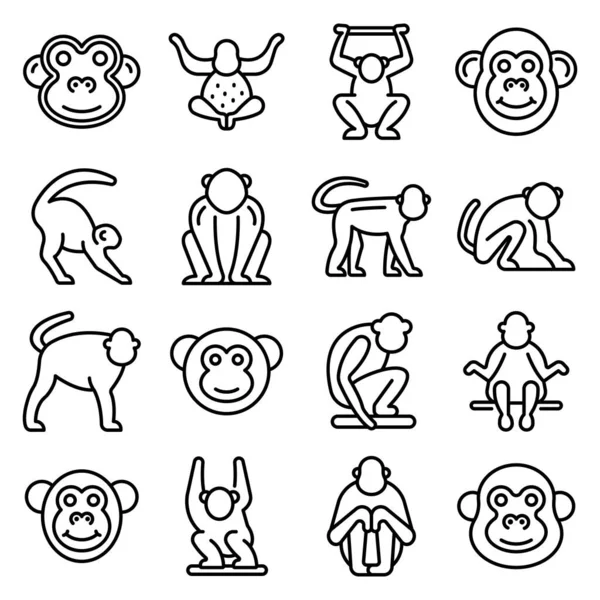 Gibbon iconen set, outline stijl — Stockvector