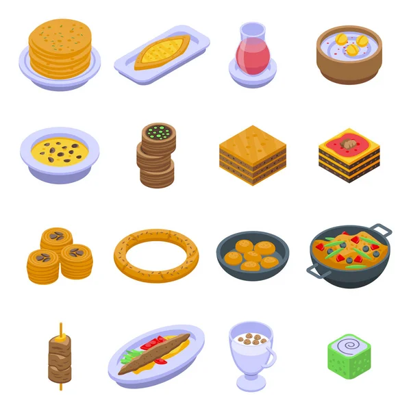 Conjunto de iconos de comida turca, estilo isométrico — Vector de stock