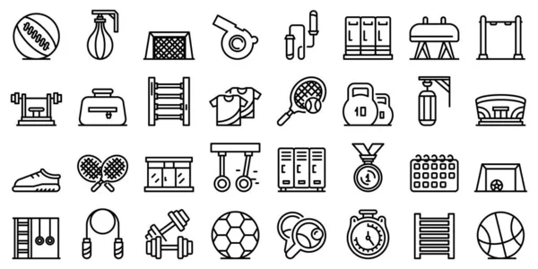 Conjunto de iconos de gimnasio escolar, estilo de esquema — Vector de stock
