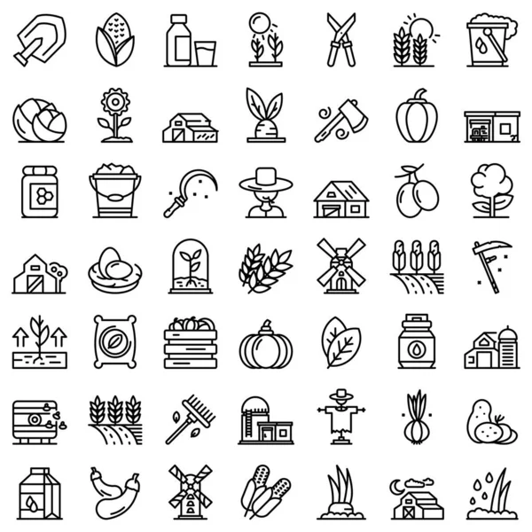 Conjunto de iconos de agricultura ecológica, estilo de esquema — Vector de stock