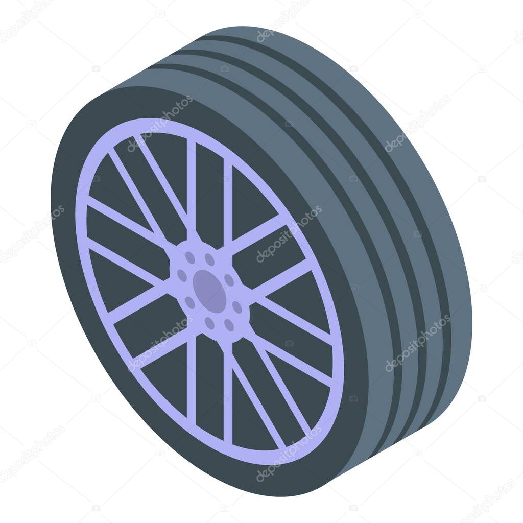 Car sport wheel icon, isometric style