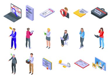 Çevrimiçi iş arama simgeleri ayarlandı, izometrik biçim