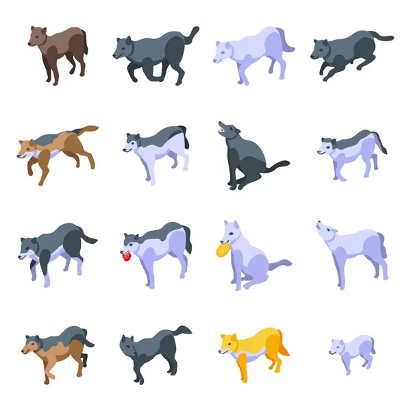 Conjunto de ícones lobo, estilo isométrico — Vetor de Stock