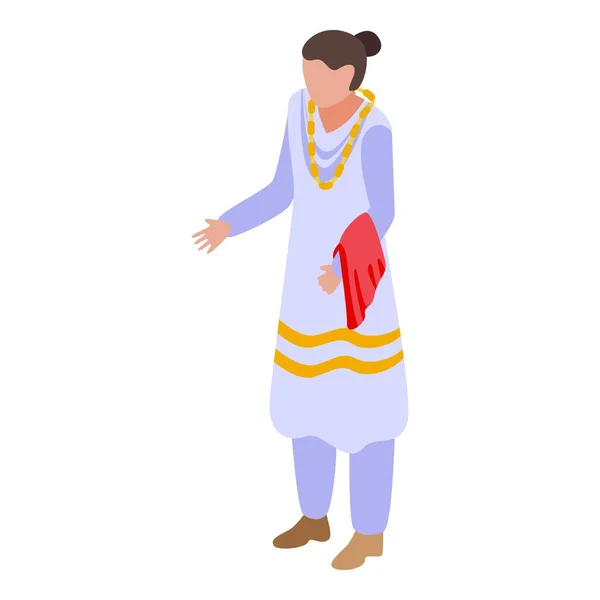 Indická žena bílé šaty ikona, izometrický styl — Stockový vektor