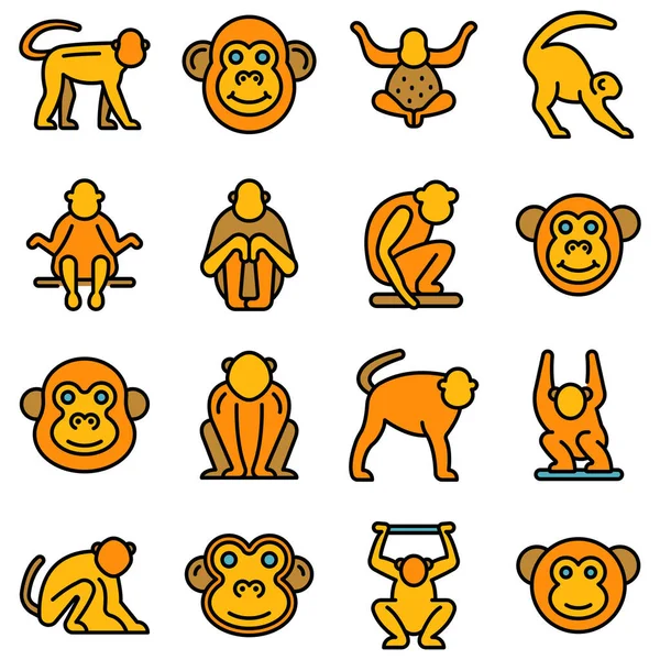 Gibbon iconos conjunto vector plano — Vector de stock