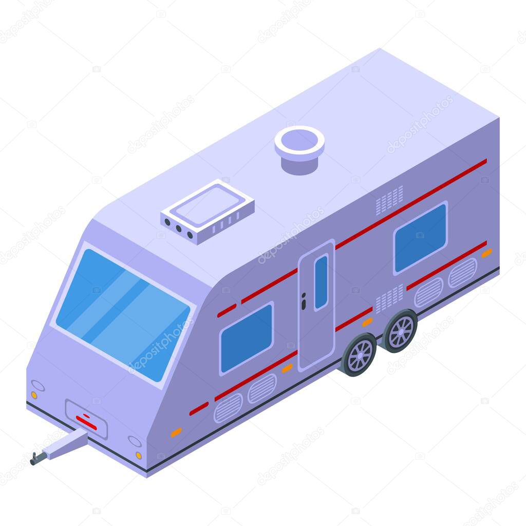 Retro motorhome trailer icon, isometric style