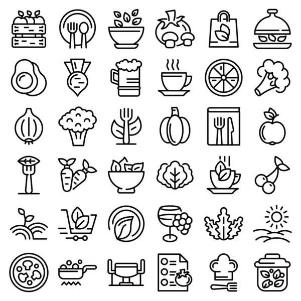 Ekologická restaurace ikony set, obrys styl — Stockový vektor