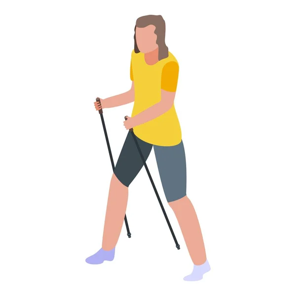 Caminante caminando icono de trekking, estilo isométrico — Vector de stock