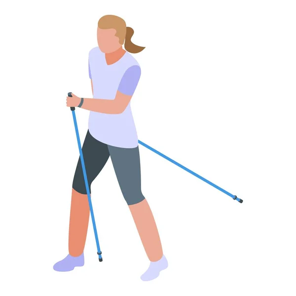 Icono nórdico femenino para caminar, estilo isométrico — Vector de stock