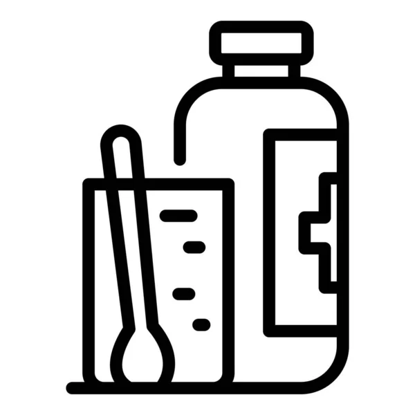 Ikona butelki syropu z zapaleniem migdałków, styl zarysu — Wektor stockowy