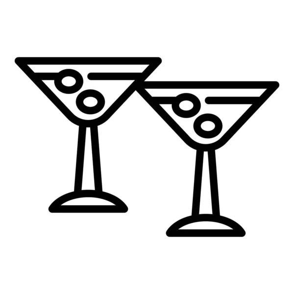 Proost olijf cocktail glazen icoon, omtrek stijl — Stockvector