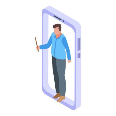 Çevrimiçi eğitim öğretmeni simgesi, izometrik biçim