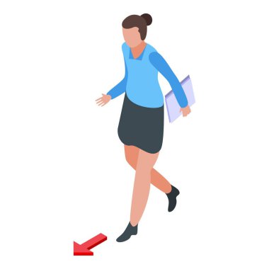 Başarılı iş kadını ofis simgesi, izometrik biçim