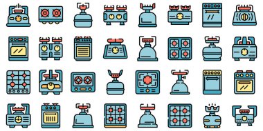 Yanan gaz sobası simgeleri vektörü düzleştirin