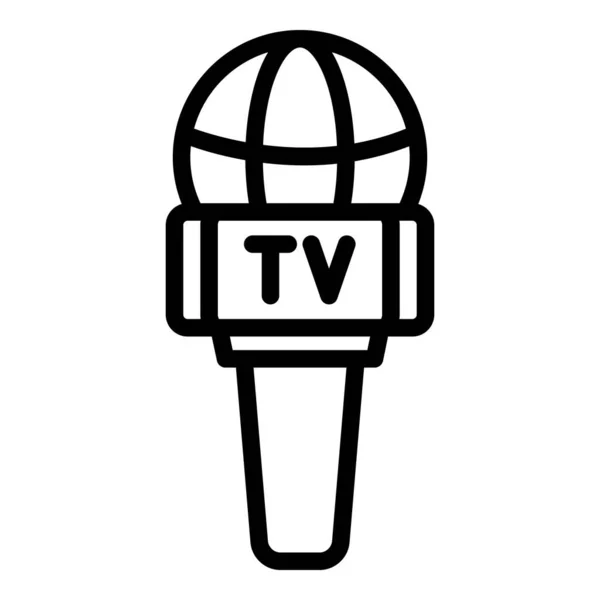 Tv reportage microphone icon, outline style — Stock Vector