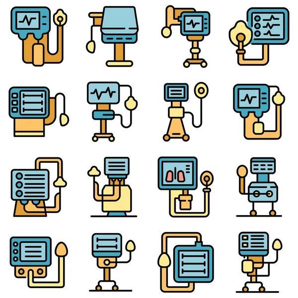 Ventilator Medical Machine pictogrammen set vector plat — Stockvector