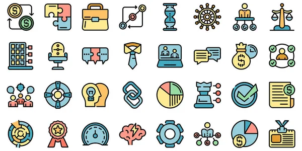 Business collaboration icons set vector flat — Stock Vector