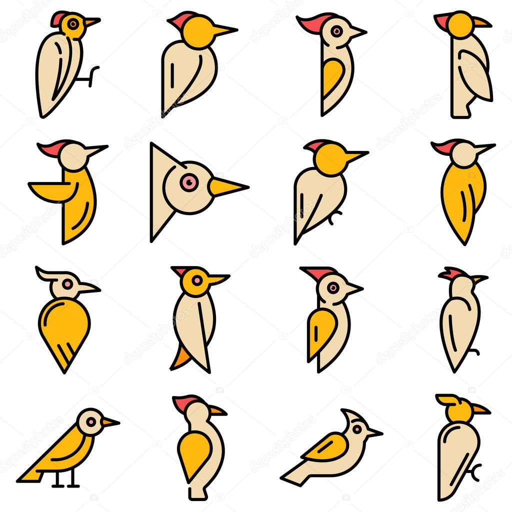 Woodpecker icons set vector flat