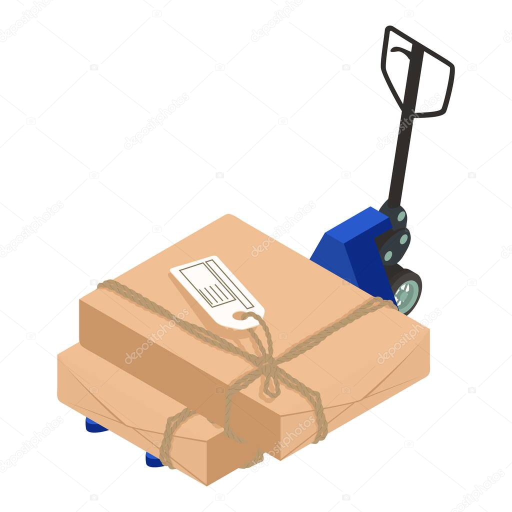 Pallet truck icon, isometric style