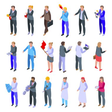 İş işbirliği simgeleri ayarlandı, izometrik biçim