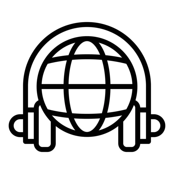 Kopfhörer-Globus-Symbol, Umriss-Stil — Stockvektor