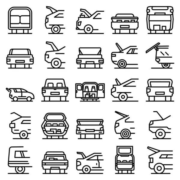 Trunk autó ikonok készlet, körvonalazott stílus — Stock Vector