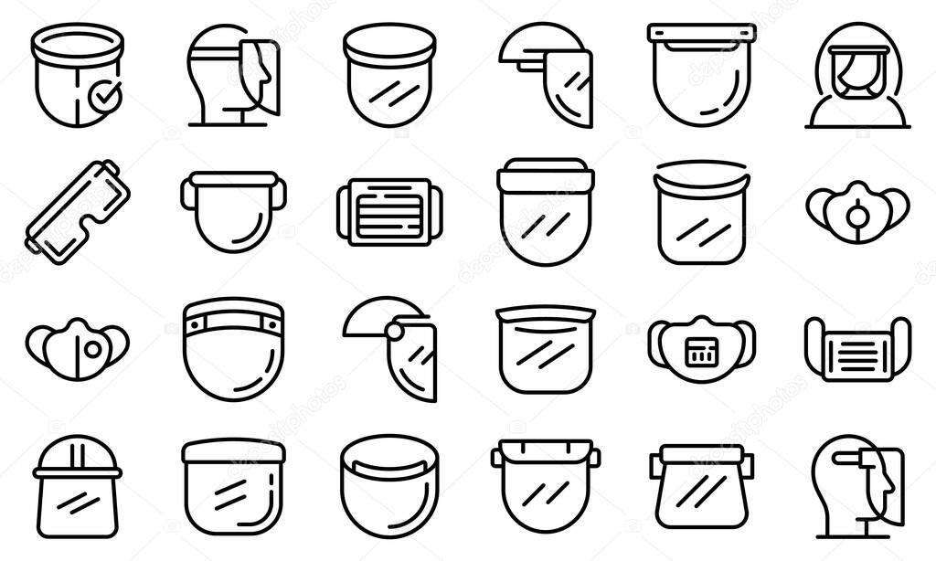 Face shield icons set, outline style