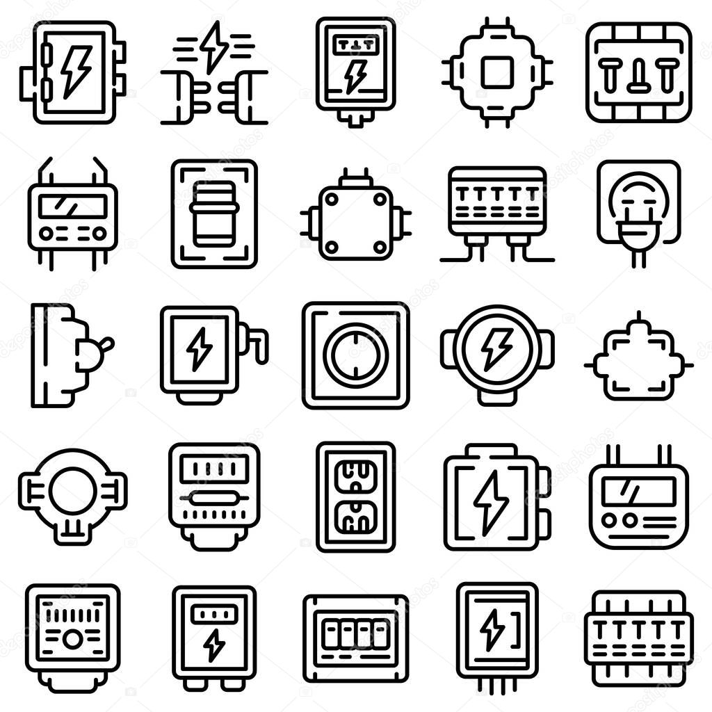 Junction box icons set, outline style