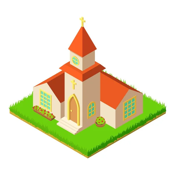 Ícone da igreja pequena, estilo isométrico — Vetor de Stock