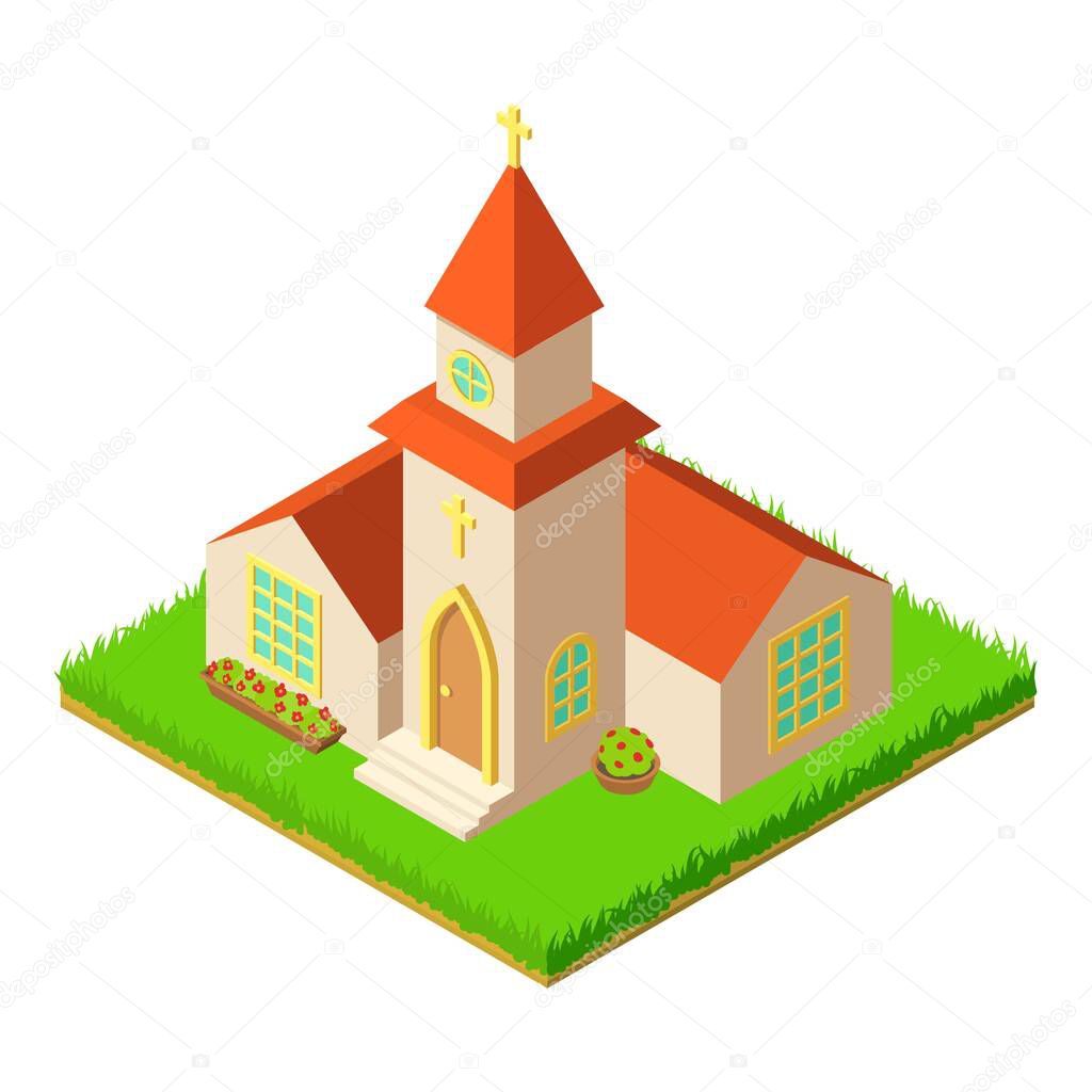 Small church icon, isometric style