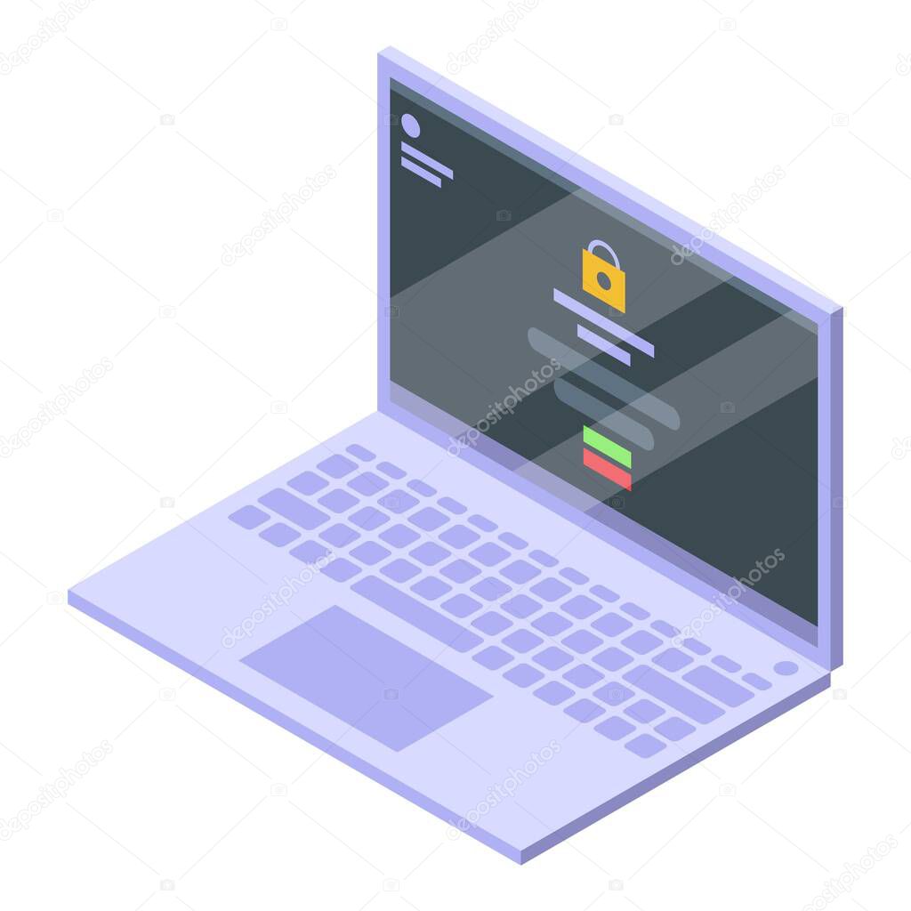 Laptop password icon, isometric style