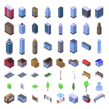 City infrastructure icons set, isometric style clipart
