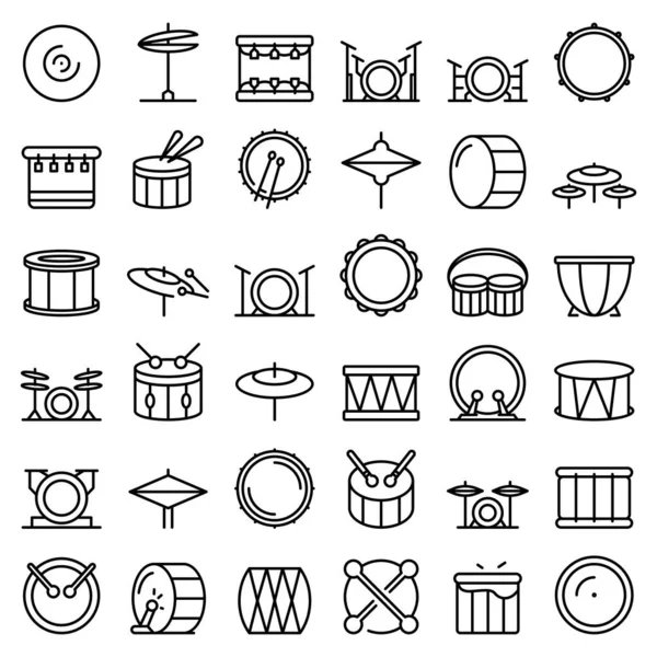 Ensemble d'icônes de tambour, style contour — Image vectorielle