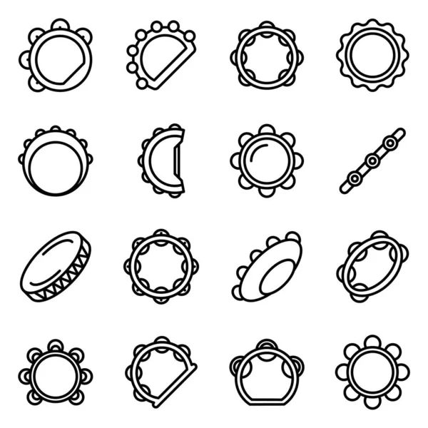 Ensemble d'icônes Tambourin, style contour — Image vectorielle