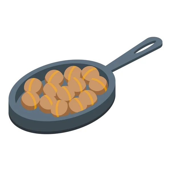 Fried chestnut icon, isometric style — Stock Vector